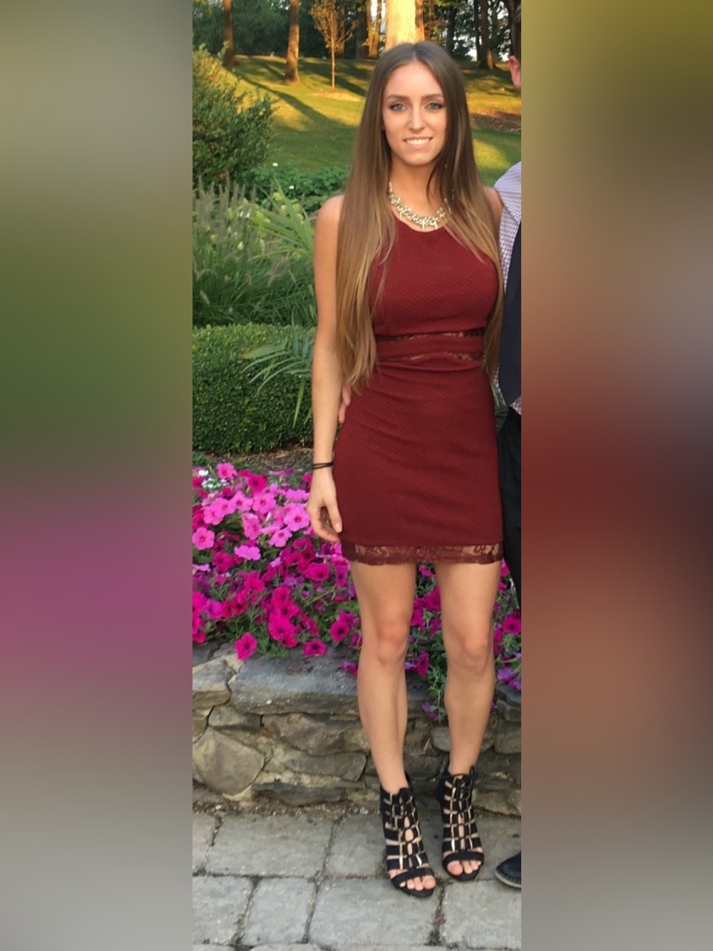 Lush Lace Trim Sleeveless Dress Burgundy XS